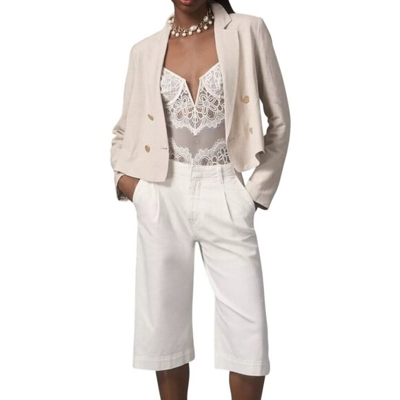 Anthropologie Dolan NWT Pleated Back Cropped Blazer Linen Blend Size M - Picture 6 of 11